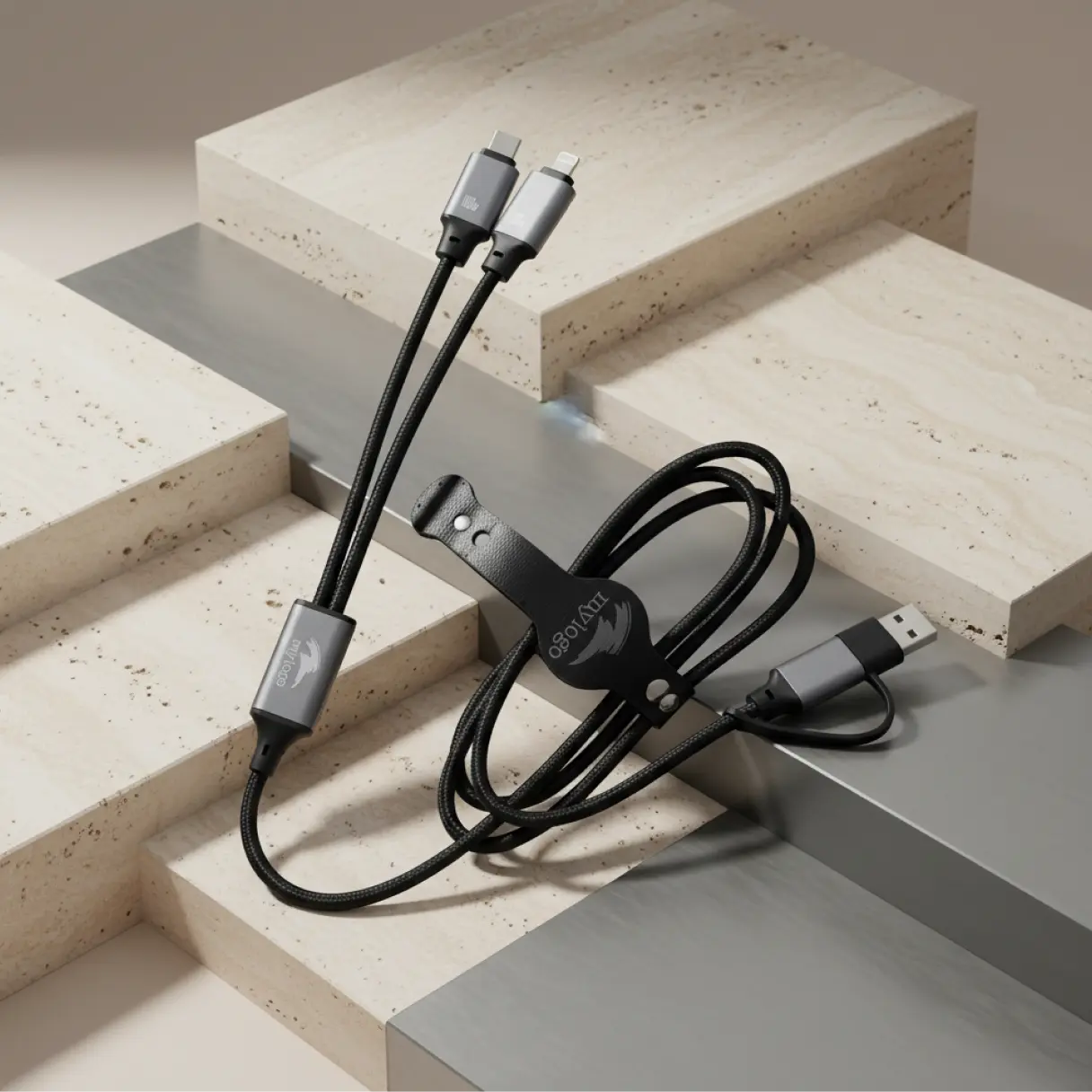 Märkt flerkontakts laddningskabel.